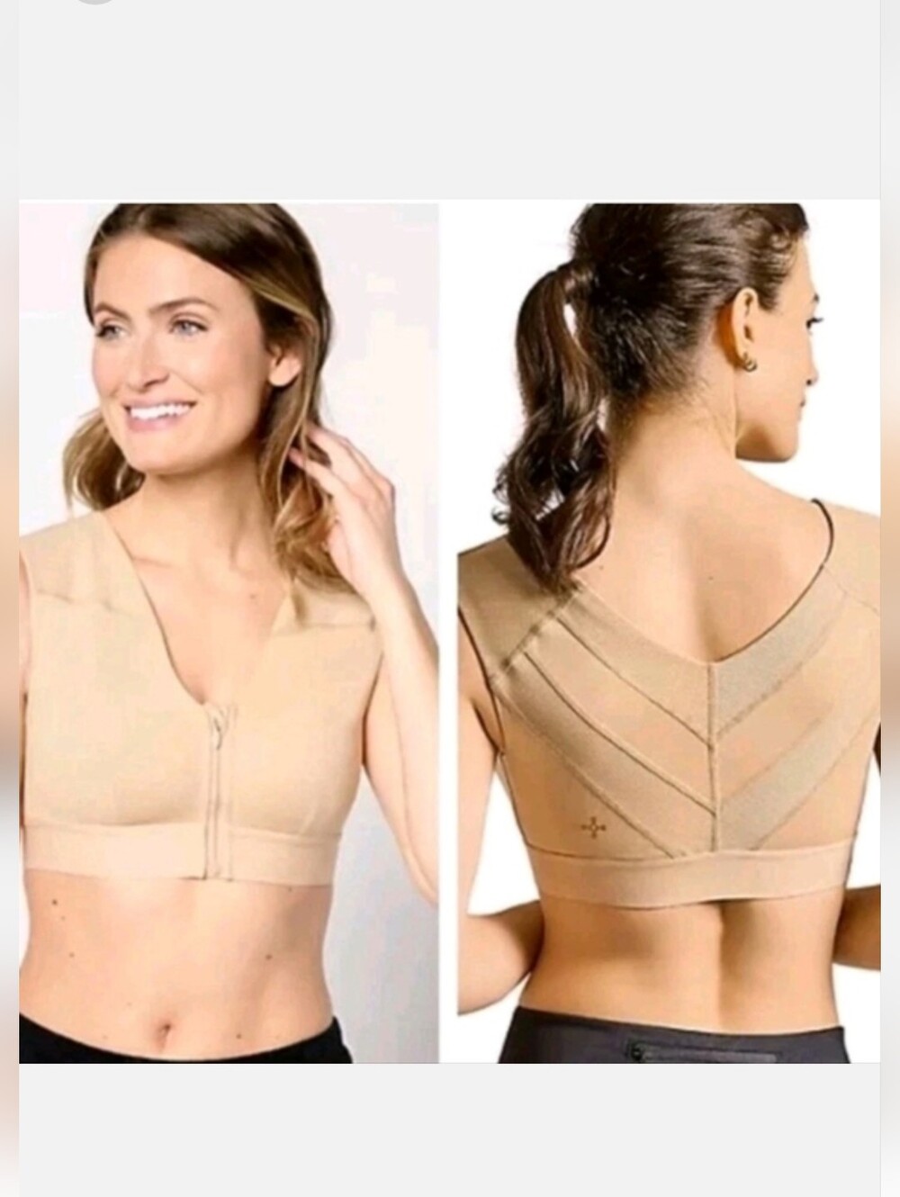 Tommie Copper Women's Shoulder Support Compression Bra Front Zipper Plus 3XL Tan